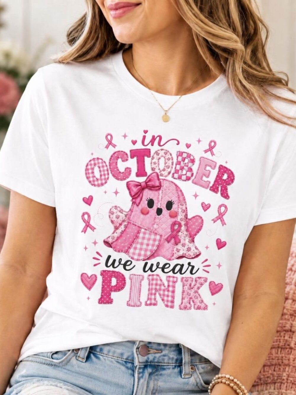 Breast Cancer Awareness Shirt, In October We Wear Pink Short Sleeve Tee